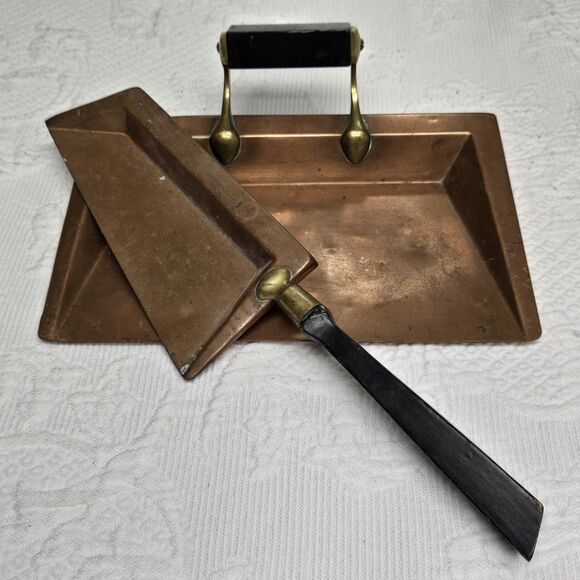 Vintage Copper Brass Crumb Trey Scrapper Set Tidiness Usable Collectable - Picture 1 of 10